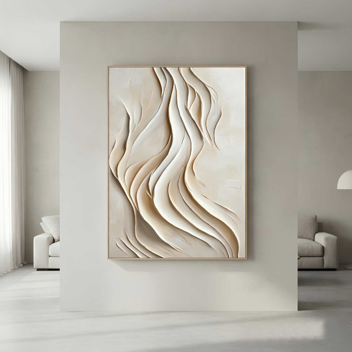 3D Ocean Waves Textured Wall Art Large Wabi-Sabi Wall Art Minimalist Painting on Canvas Fashion Plaster Wall Art Modern Living Room Decor