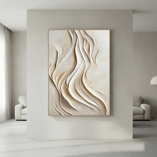 3D Ocean Waves Textured Wall Art Large Wabi-Sabi Wall Art Minimalist Painting on Canvas Fashion Plaster Wall Art Modern Living Room Decor